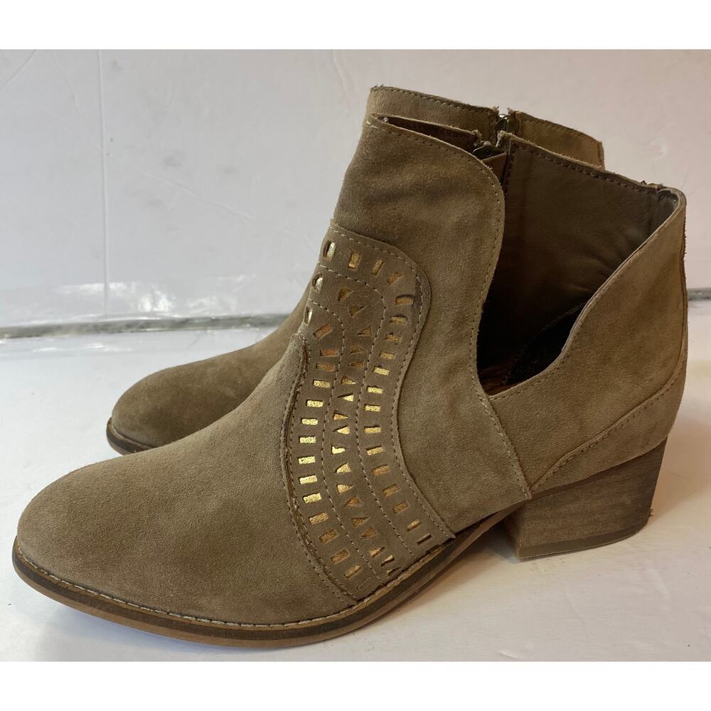 Rebels Tan Gold Detail Suede Booties